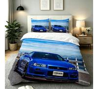 Gumntun Copripiumino Una Piazza e Mezza 200 x 200 cm Auto Sportiva Blu-B397 | Ideale Come Regalo per Un Amico,Stampa Digitale Biancheria da Letto,Copripiumone con e Cravatte, 2 Federe 50x80 cm