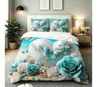Gumntun Copripiumino Una Piazza e Mezza 200 x 200 cm Conchiglia Verde-B31 | Ideale Come Regalo per Un Amico,Stampa Digitale Biancheria da Letto,Copripiumone con e Cravatte, 2 Federe 50x80 cm