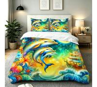 Gumntun Copripiumino Una Piazza e Mezza 200 x 200 cm Delfino-B135 | Ideale Come Regalo per Un Amico,Stampa Digitale Biancheria da Letto,Copripiumone con e Cravatte, 2 Federe 50x80 cm