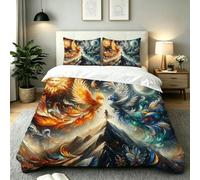 Gumntun Copripiumino Una Piazza e Mezza 200 x 200 cm Fenice-B197 | Ideale Come Regalo per Un Amico,Stampa Digitale Biancheria da Letto,Copripiumone con e Cravatte, 2 Federe 50x80 cm