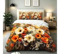 Gumntun Copripiumino Una Piazza e Mezza 200 x 200 cm Fiore Arancione-B23 | Ideale Come Regalo per Un Amico,Stampa Digitale Biancheria da Letto,Copripiumone con e Cravatte, 2 Federe 50x80 cm
