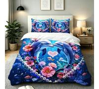 Gumntun Copripiumino Una Piazza e Mezza 200 x 200 cm Fiore Delfino-B42 | Ideale Come Regalo per Un Amico,Stampa Digitale Biancheria da Letto,Copripiumone con e Cravatte, 2 Federe 50x80 cm