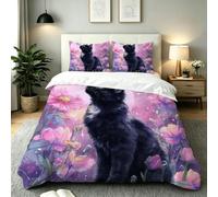 Gumntun Copripiumino Una Piazza e Mezza 200 x 200 cm Fiore Gatto-B203 | Ideale Come Regalo per Un Amico,Stampa Digitale Biancheria da Letto,Copripiumone con e Cravatte, 2 Federe 50x80 cm