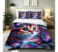 Gumntun Copripiumino Una Piazza e Mezza 200 x 200 cm Gatto Animale-B157 | Ideale Come Regalo per Un Amico,Stampa Digitale Biancheria da Letto,Copripiumone con e Cravatte, 2 Federe 50x80 cm