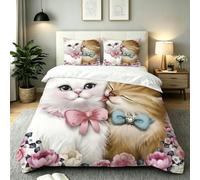 Gumntun Copripiumino Una Piazza e Mezza 200 x 200 cm Gatto Animale-B176 | Ideale Come Regalo per Un Amico,Stampa Digitale Biancheria da Letto,Copripiumone con e Cravatte, 2 Federe 50x80 cm