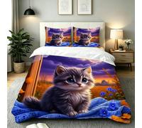 Gumntun Copripiumino Una Piazza e Mezza 200 x 200 cm Gatto Animale-B208 | Ideale Come Regalo per Un Amico,Stampa Digitale Biancheria da Letto,Copripiumone con e Cravatte, 2 Federe 50x80 cm