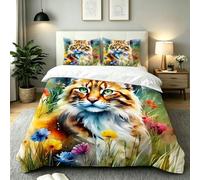 Gumntun Copripiumino Una Piazza e Mezza 200 x 200 cm Gatto Animale-B286 | Ideale Come Regalo per Un Amico,Stampa Digitale Biancheria da Letto,Copripiumone con e Cravatte, 2 Federe 50x80 cm