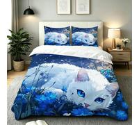Gumntun Copripiumino Una Piazza e Mezza 200 x 200 cm Gatto Animale-B35 | Ideale Come Regalo per Un Amico,Stampa Digitale Biancheria da Letto,Copripiumone con e Cravatte, 2 Federe 50x80 cm