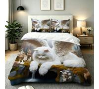 Gumntun Copripiumino Una Piazza e Mezza 200 x 200 cm Gatto Bianco-B76 | Ideale Come Regalo per Un Amico,Stampa Digitale Biancheria da Letto,Copripiumone con e Cravatte, 2 Federe 50x80 cm