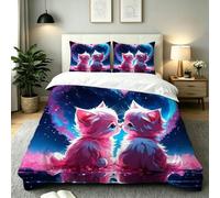 Gumntun Copripiumino Una Piazza e Mezza 200 x 200 cm Gatto Cuore-B178 | Ideale Come Regalo per Un Amico,Stampa Digitale Biancheria da Letto,Copripiumone con e Cravatte, 2 Federe 50x80 cm