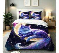 Gumntun Copripiumino Una Piazza e Mezza 200 x 200 cm Gatto Luna-B204 | Ideale Come Regalo per Un Amico,Stampa Digitale Biancheria da Letto,Copripiumone con e Cravatte, 2 Federe 50x80 cm