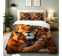 Gumntun Copripiumino Una Piazza e Mezza 200 x 200 cm Leone Marrone-B73 | Ideale Come Regalo per Un Amico,Stampa Digitale Biancheria da Letto,Copripiumone con e Cravatte, 2 Federe 50x80 cm