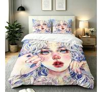 Gumntun Copripiumino Una Piazza e Mezza 200 x 200 cm Ragazza Dipinta-B364 | Ideale Come Regalo per Un Amico,Stampa Digitale Biancheria da Letto,Copripiumone con e Cravatte, 2 Federe 50x80 cm