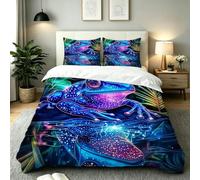 Gumntun Copripiumino Una Piazza e Mezza 200 x 200 cm Rana Blu-B80 | Ideale Come Regalo per Un Amico,Stampa Digitale Biancheria da Letto,Copripiumone con e Cravatte, 2 Federe 50x80 cm