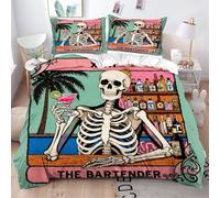 Gumntun Copripiumino Una Piazza e Mezza 200x200 Bicchiere Da Vino Scheletro Verde, Leggero Stampa Digitale Biancheria da Letto, Copripiumone con Chiusura A Cerniera e Cravatte, 2 Federe 50x80cm_B10684