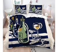 Gumntun Copripiumino Una Piazza e Mezza 200x200 Bottiglia Di Vino Bicchiere Da Vino, Stampa Digitale Biancheria da Letto, Copripiumone con Chiusura A Cerniera e Cravatte, 2 Federe 50x80 cm_B10996
