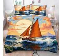 Gumntun Copripiumino Una Piazza e Mezza 200x200 cm Barca A Vela Gialla, Traspirante Leggero Stampa Digitale Biancheria da Letto, Copripiumone con Chiusura A Cerniera e Cravatte, 2 Federe 50x80 cm
