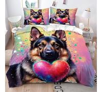Gumntun Copripiumino Una Piazza e Mezza 200x200 cm Pastore Tedesco Cuore Rosa, Leggero Stampa Digitale Biancheria da Letto, Copripiumone con Chiusura A Cerniera e Cravatte, 2 Federe 50x80 cm_B8140