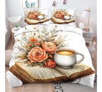 Gumntun Copripiumino Una Piazza e Mezza 200x200 cm Tazza Da Caffè Bianca, Traspirante Leggero Stampa Digitale Biancheria da Letto, Copripiumone con Chiusura A Cerniera e Cravatte, 2 Federe 50x80 cm