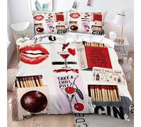 Gumntun Copripiumino Una Piazza e Mezza Bicchiere Da Vino Con Impronta Delle Labbra, Copripiumino In Microfibra con Cerniera e 2 Federe 50x80 cm, Set Di Biancheria Da Letto 200x200 cm_B10762