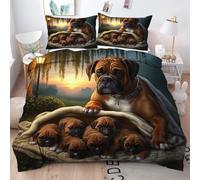 Gumntun Copripiumino Una Piazza e Mezza Cane Marrone Domestico, Copripiumino in Microfibra con Cerniera e 2 Federe 50x80 cm, Set Di Biancheria Da Letto 200x200 cm