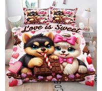 Gumntun Copripiumino Una Piazza e Mezza Cane Rosa Di San Valentino, Copripiumino In Microfibra con Cerniera e 2 Federe 50x80 cm, Set Di Biancheria Da Letto 200x200 cm_22698a