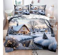 Gumntun Copripiumino Una Piazza e Mezza Casa Bianca Sulla Neve Giovane, Copripiumino In Microfibra con Cerniera e 2 Federe 50x80 cm, Set Di Biancheria Da Letto 200x200 cm_21006a