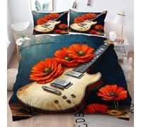 Gumntun Copripiumino Una Piazza e Mezza Chitarra Marrone, Copripiumino in Microfibra con Cerniera e 2 Federe 50x80 cm, Set Di Biancheria Da Letto 200x200 cm