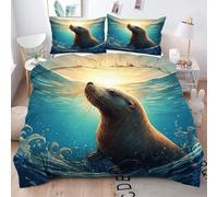 Gumntun Copripiumino Una Piazza e Mezza Leone Marino Marrone, Copripiumino in Microfibra con Cerniera e 2 Federe 50x80 cm, Set Di Biancheria Da Letto 200x200 cm
