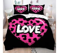 Gumntun Copripiumino Una Piazza e Mezza Lettera Cuore Nero, Copripiumino In Microfibra con Cerniera e 2 Federe 50x80 cm, Set Di Biancheria Da Letto 200x200 cm_B9874