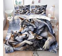 Gumntun Copripiumino Una Piazza e Mezza Lupo Bianco Come La Neve, Copripiumino In Microfibra con Cerniera e 2 Federe 50x80 cm, Set Di Biancheria Da Letto 200x200 cm_22098a