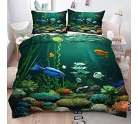 Gumntun Copripiumino Una Piazza e Mezza Mondo Sottomarino Verde, Copripiumino in Microfibra con Cerniera e 2 Federe 50x80 cm, Set Di Biancheria Da Letto 200x200 cm