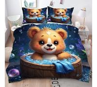 Gumntun Copripiumino Una Piazza e Mezza Orso Cartone Animato Marrone, Copripiumino in Microfibra con Cerniera e 2 Federe 50x80 cm, Set Di Biancheria Da Letto 200x200 cm