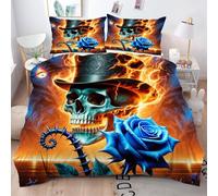 Gumntun Copripiumino Una Piazza e Mezza Scheletro Rosa Fiamma, Copripiumino In Microfibra con Cerniera e 2 Federe 50x80 cm, Set Di Biancheria Da Letto 200x200 cm_24234a