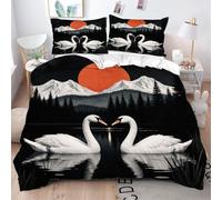 Gumntun Copripiumino Una Piazza e Mezza Tramonto Con Cigno Nero, Copripiumino In Microfibra con Cerniera e 2 Federe 50x80 cm, Set Di Biancheria Da Letto 200x200 cm_B10534