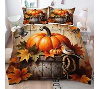 Gumntun Copripiumino Una Piazza e Mezza Zucca e Uccellino, Copripiumino in Microfibra con Cerniera e 2 Federe 50x80 cm, Set Di Biancheria Da Letto 200x200 cm