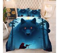Gumntun Piumino Letto Matrimoniale 220 X 240 cm Cacciatore e Lupo, Morbida e Traspirante Trapuntino per 4 Stagioni, Pezzi Biancheria Da Letto Inclusi 2 Federa (50 X 80 cm)