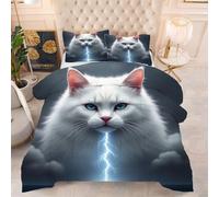 Gumntun Piumino Letto Matrimoniale 220 X 240 cm Gatto Bianco, Morbida e Traspirante Trapuntino per 4 Stagioni, Pezzi Biancheria Da Letto Inclusi 2 Federa (50 X 80 cm)