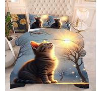 Gumntun Piumino Letto Matrimoniale 260 X 240 cm Gatto Grigio, Trapuntino Accogliente e Comfort, Soft e Traspirante Microfibra Biancheria Da Letto con 2 Federa 50 X 80 cm