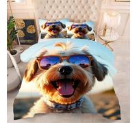 Gumntun Piumone in Microfibra 200 x 200 cm Cane con Occhiali, Piumino in Stampato Super Morbido e Leggero, 3D Microfibra Trapuntino Una Piazza e Mezza per Ogni Stagione