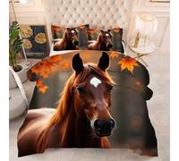 Gumntun Piumone in Microfibra 200 x 200 cm Cavallo Marrone, Piumino in Stampato Super Morbido e Leggero, 3D Microfibra Trapuntino Una Piazza e Mezza per Ogni Stagione