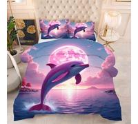 Gumntun Piumone in Microfibra 200 x 200 cm Delfino Rosa, Piumino in Stampato Super Morbido e Leggero, 3D Microfibra Trapuntino Una Piazza e Mezza per Ogni Stagione