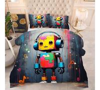Gumntun Piumone in Microfibra 200 x 200 cm Robot Colorato, Piumino in Stampato Super Morbido e Leggero, 3D Microfibra Trapuntino Una Piazza e Mezza per Ogni Stagione