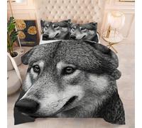 Gumntun Piumone Stampato 150 X 200 cm Lupo Grigio Adulti, Morbida Al Tatto Traspirante Set Copripiumini, 3 Pezzi Microfibra Biancheria Da Letto Inclusi 1 Piumone & 2 Federa