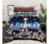 Gumntun Piumone Stampato 150X200 cm Torre Eiffel Blu, Morbida Al Tatto Traspirante Set Copripiumini, 3 Pezzi Microfibra Biancheria Da Letto Inclusi 1 Piumone & 2 Federa_24767a
