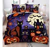 Gumntun Set Biancheria da Letto Singolo Notte di Halloween, 150x200 cm Copripiumino in Morbida Microfibra, Leggero Copri Piumone Traspirante per Adulti Adolescenti