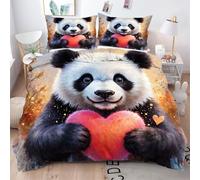 Gumntun Set di Biancheria da Letto Singolo Panda Bianco, Copripiumino Stampa 3D in Microfibra con Chiusura, 3 Pezzi Facile da Pulire Copripiumone 135 x 200 cm_1712a