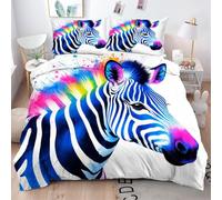 Gumntun Set di Biancheria da Letto Singolo Zebra Colorata, Copripiumino Stampa 3D In Microfibra con Chiusura, 3 Pezzi Facile da Pulire Copripiumone 135 x 200 cm_B16664