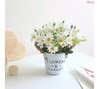 Gumolutin, Vaso di Fiori Artificiali, Piante Bonsai, in Vaso di Metallo, per casa, Matrimonio, Ufficio, Ristorante, centrotavola Daisy-White