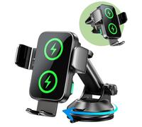 GuMosh Caricatore Wireless Auto,15W Supporto per Telefono Auto con Ricarica Wireless,Caricabatterie Da Auto Senza Fili,Doppia Bobina,Supporto Di Ricarica Per Auto Per Samsung Galaxy,i-Phone Series